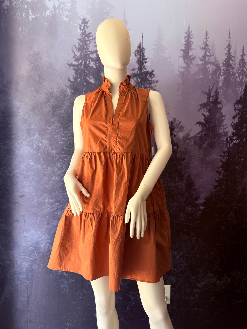 Olivaceous Tiered Ruffle Neck Mini Dress in Rust - Picture 6 of 10